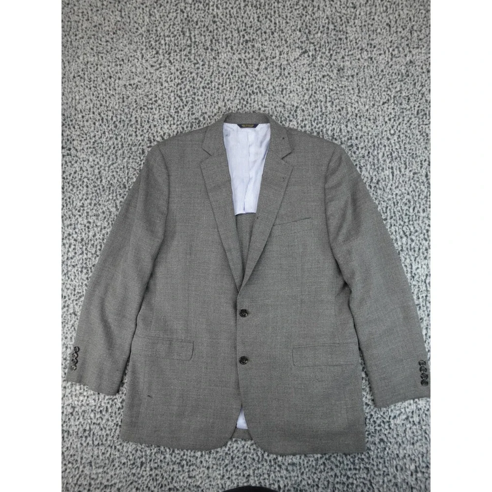 Brooks Brothers Coat Mens Grey Italian Fabric Wool Blazer 2-Button Size 44L‎